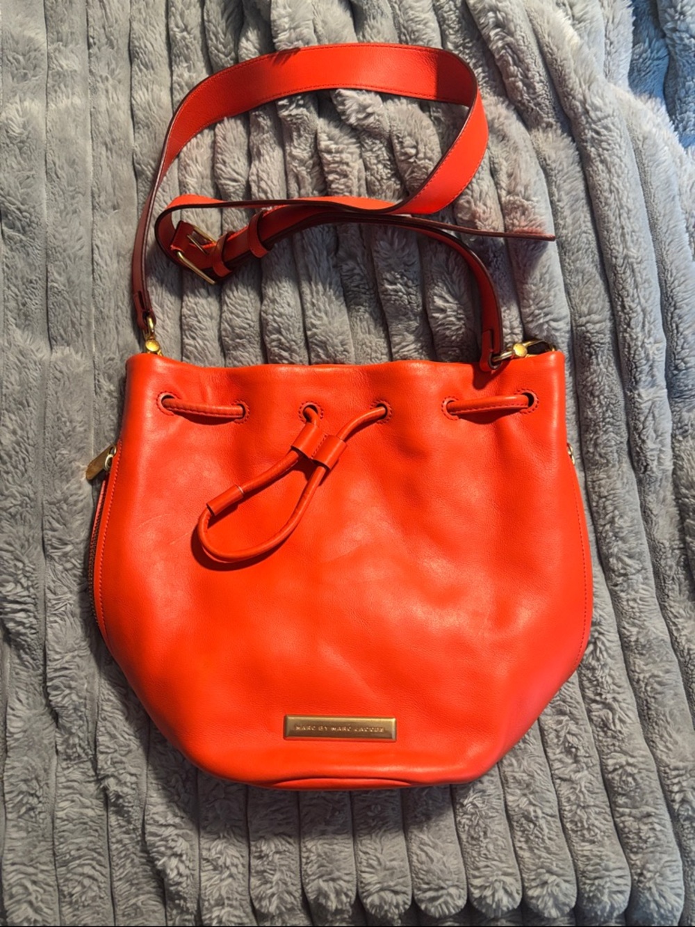 Marc by Marc Jacobs Bright Orange Leather Drawstring Crossbody